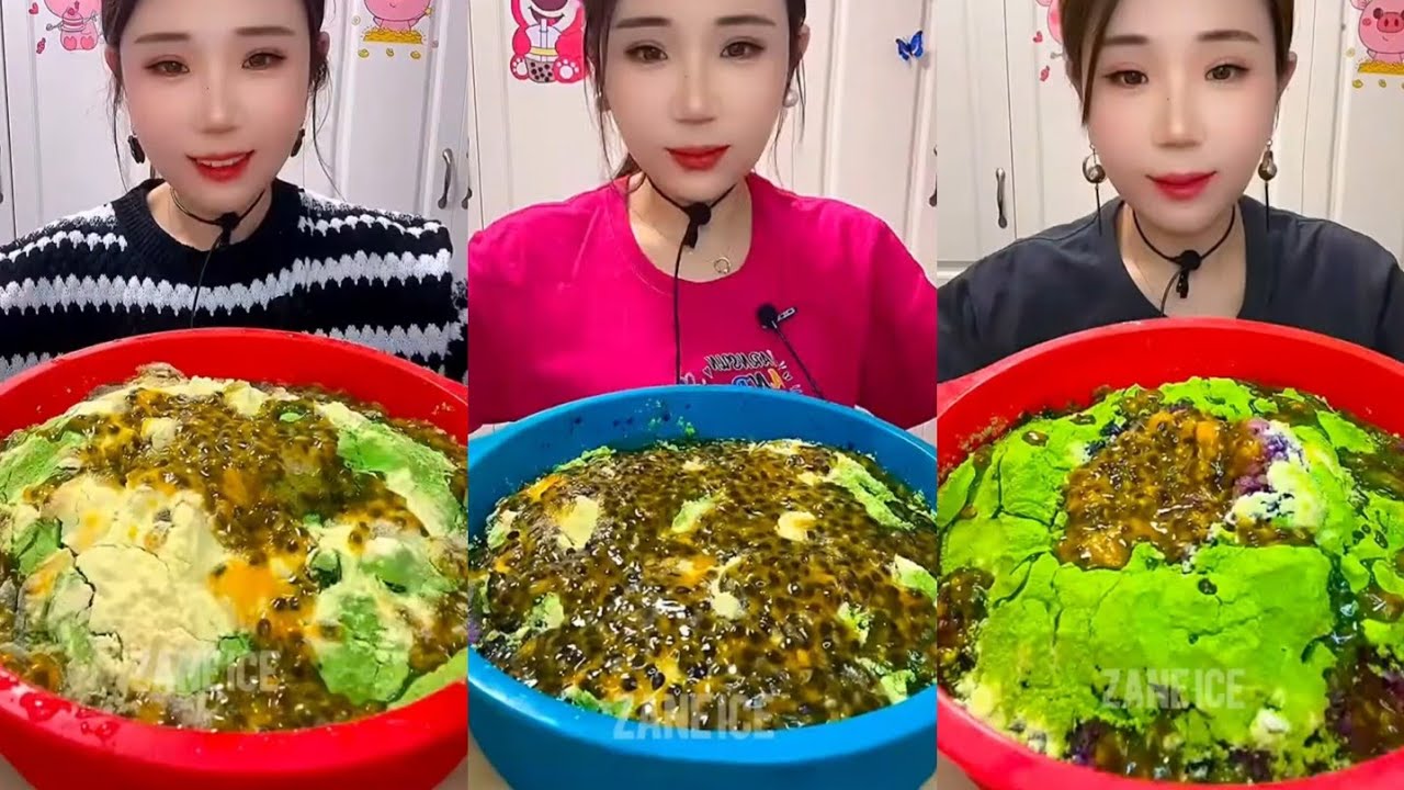 REQUEST|| ASMR YY SOFT SHAVED ICE EATING WITH MATCHA AND MILK POWDER WITH PASSION FRUIT 