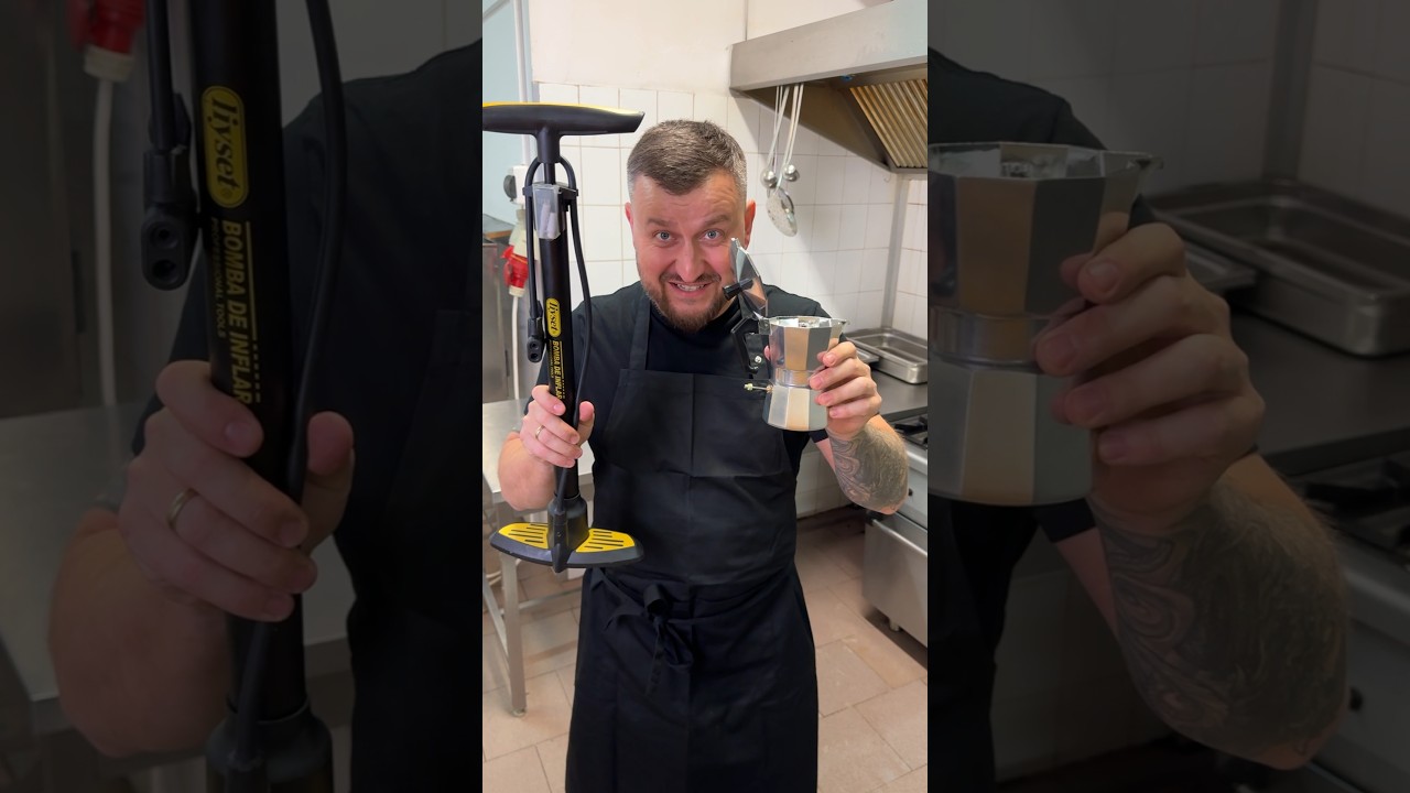 Make espresso using a pump for bicycle.