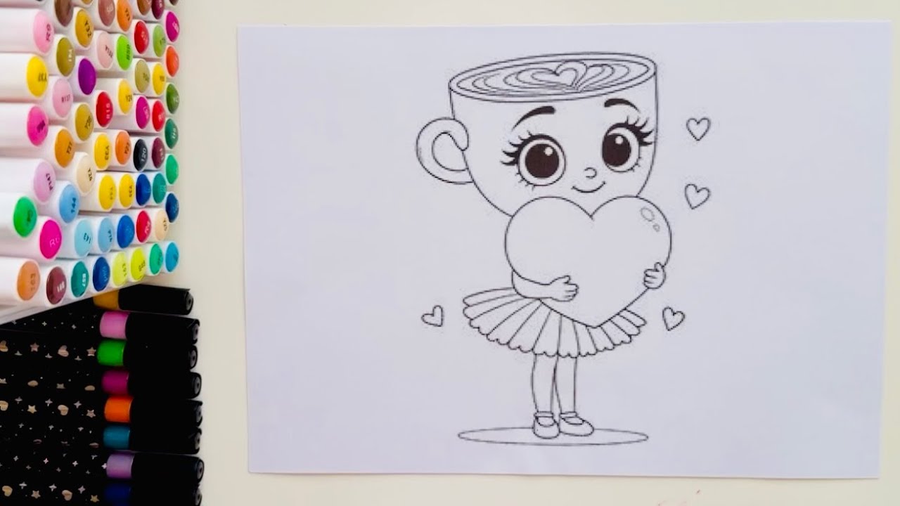 Balerina Cappuccino ASMR Coloring  | How to coloring Ballerina holding Heart❤️