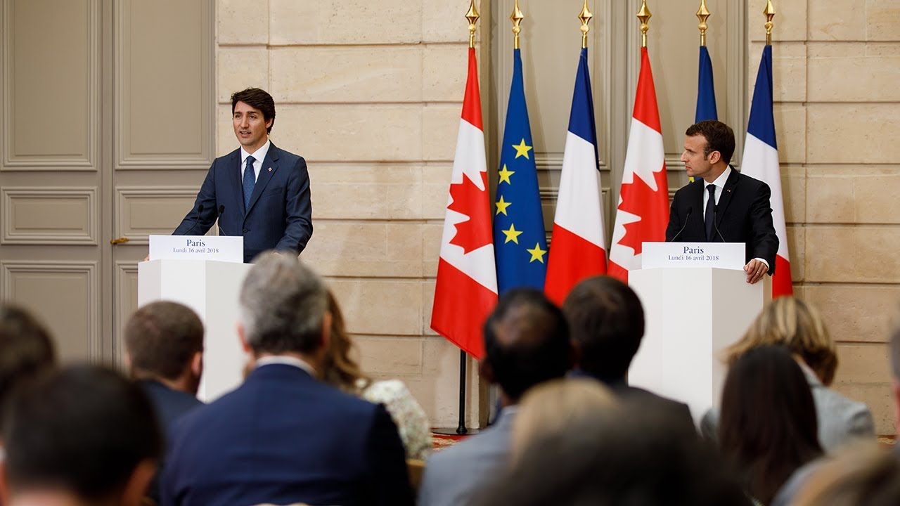 Prime Minister Trudeau delivers remarks with President Emmanuel Macron in Paris