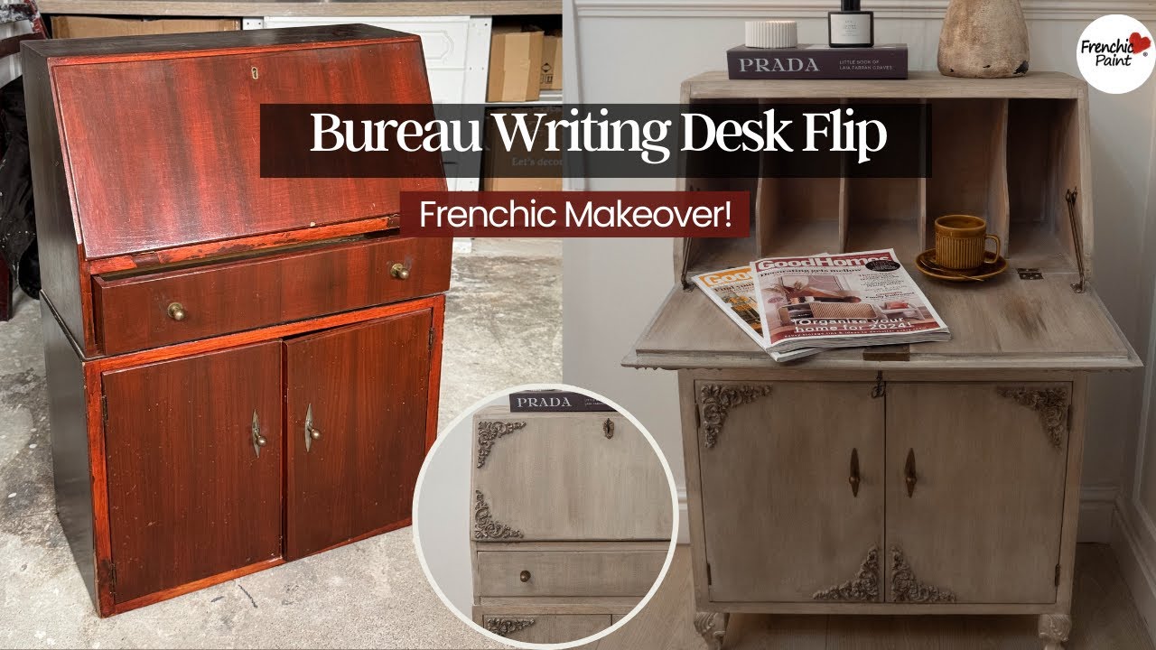 Frenchic Makeover!  Vintage Desk Upcycling with Brown and White Frenchic Wax | Furniture Flip 01