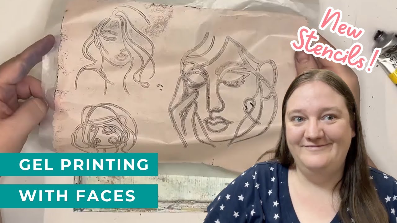 Gel Printing with Face & Portrait Stencils Making Collage Fodder for Art Journaling and Mixed Media