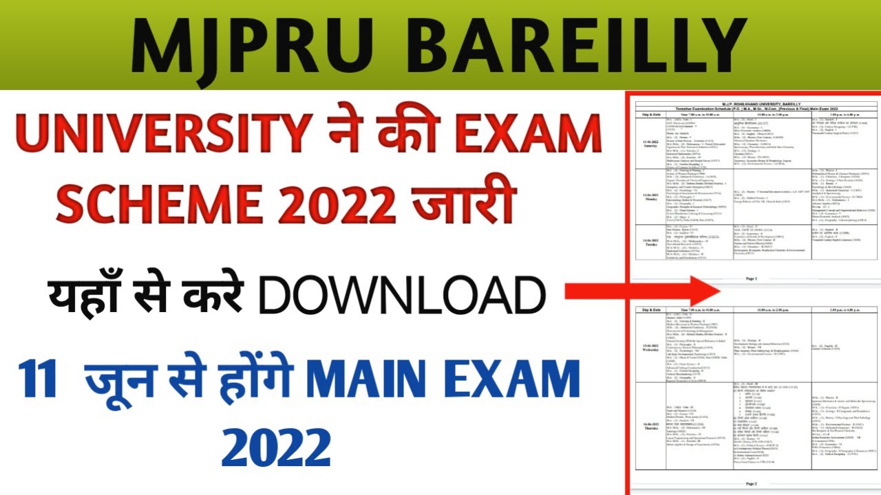 mjpru exam scheme 2022 | mjpru exam scheme 2022 pdf download | mjpru exam date sheet 2022