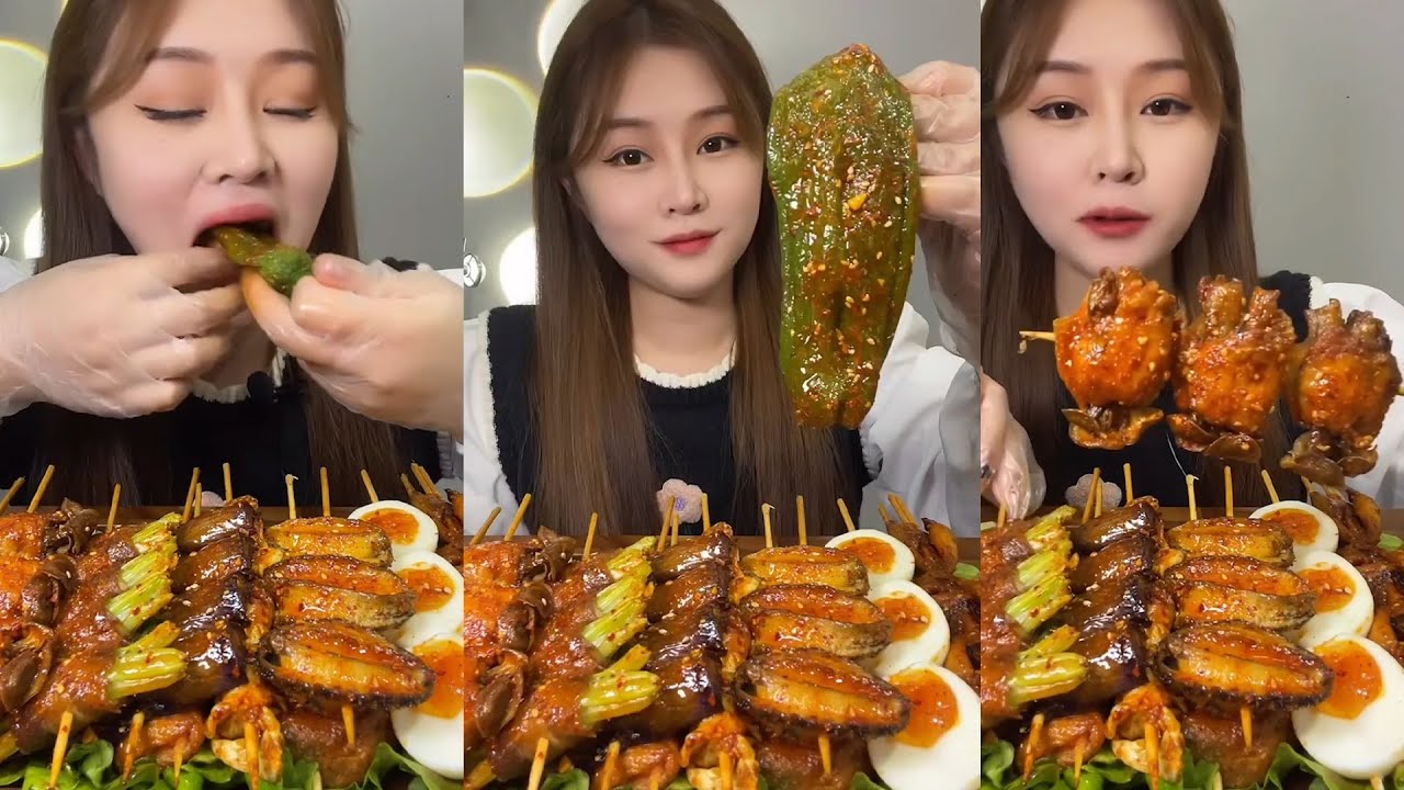 ASMR Mukbang Makanan Pedas Enak Sate Goreng Korean Food Yummy Tendon Daging Sapi Makecoh