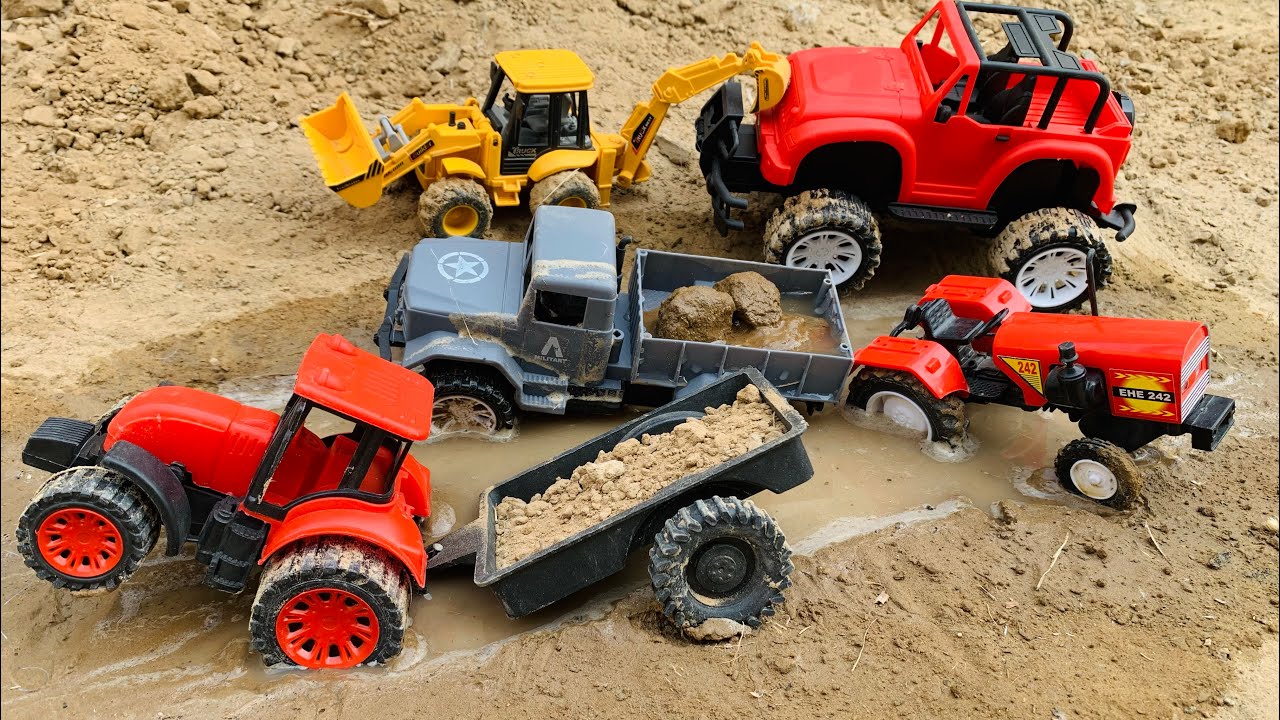 Big Red Thar Toy Accident 😥Eicher and Truck kichad me fus gaye, JCB se Mitti Bari Swaraj 855 me