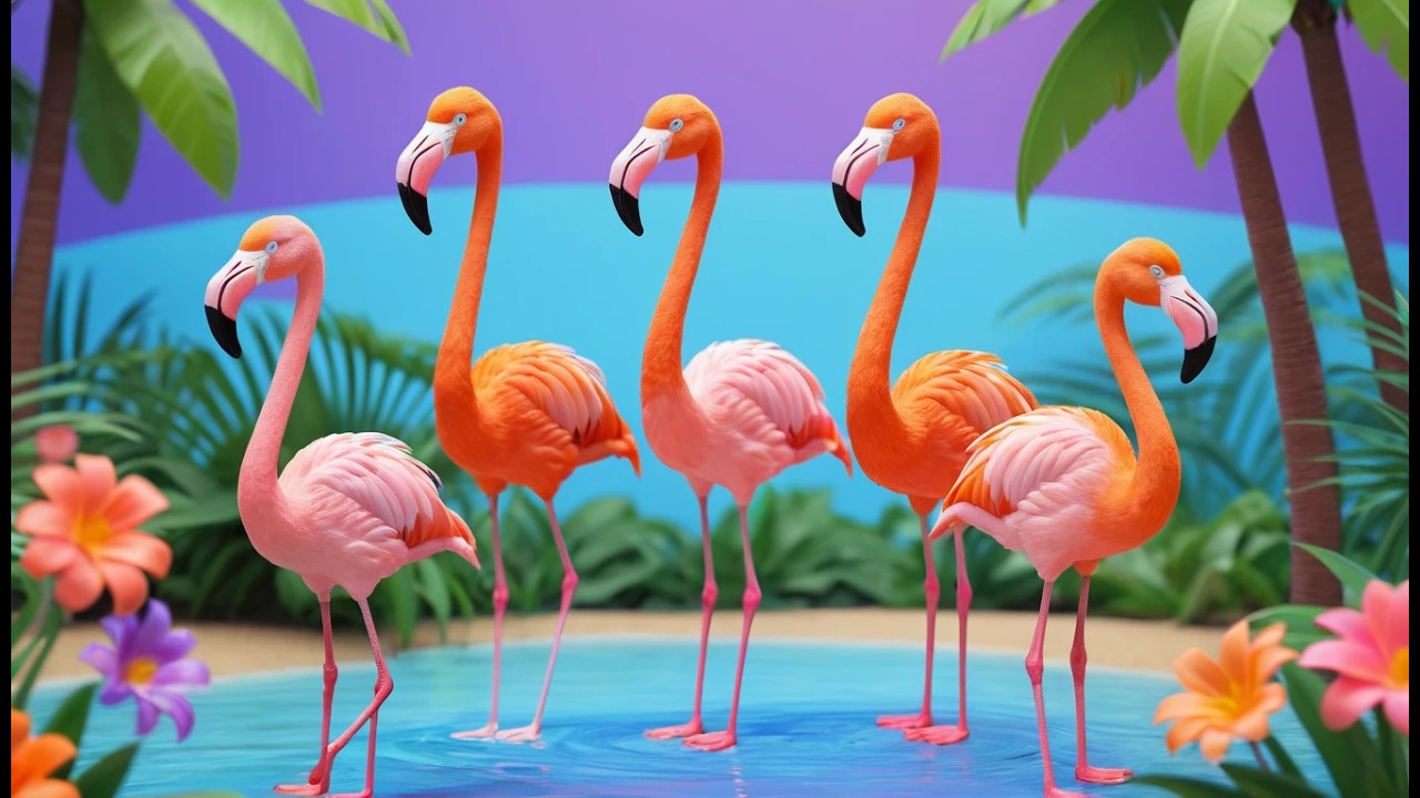 Five Little Flamingos Dance Dance Dance 🦩 | Tropical Party & Kids Counting Song