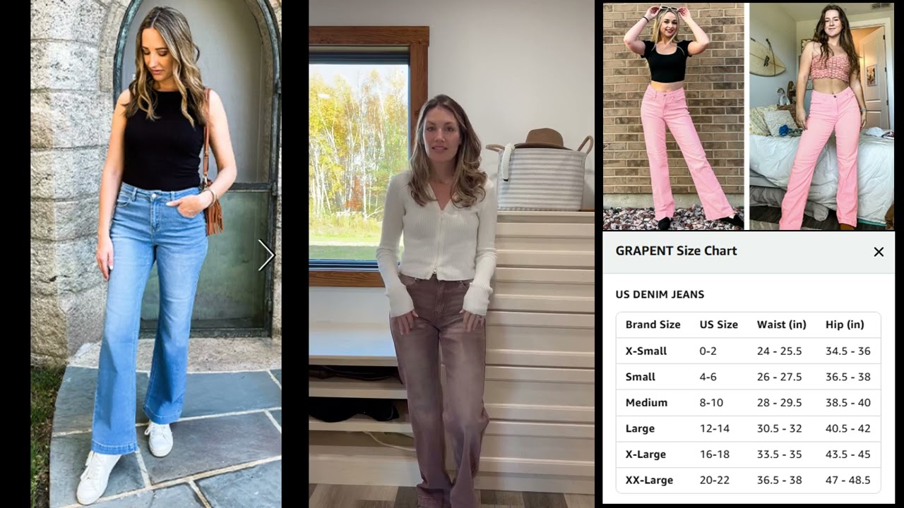 GRAPENT High-Waisted Wide Leg Flared Jeans for Women – Distressed Denim, Vintage Wash