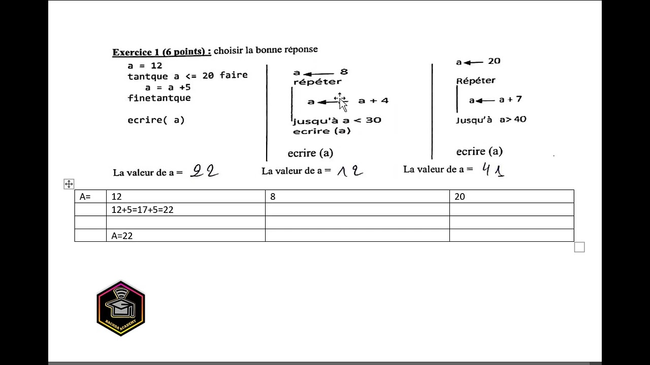 solution exercise deroulement algorithme part2