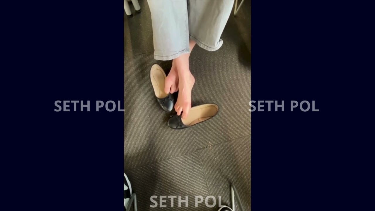 Extreme dangling shoeplay black flats in library with drops (FULL VIDEO IN DESCRIPTIONS)