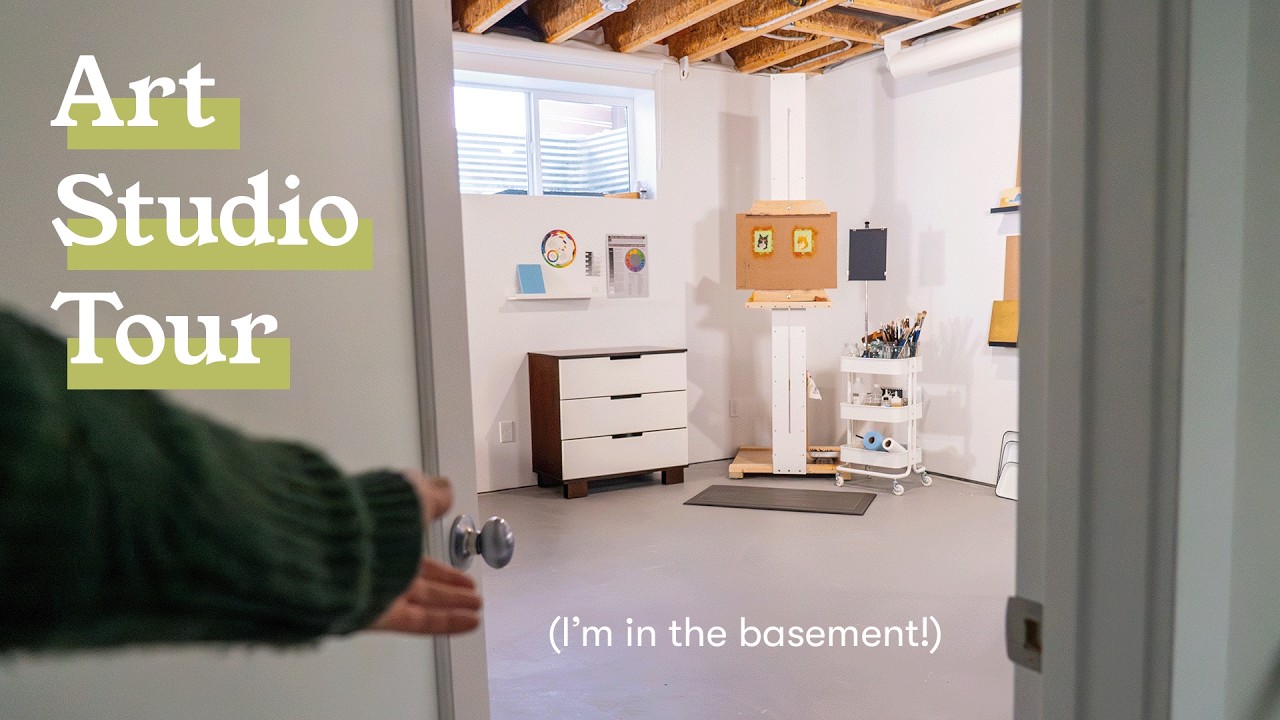 Art studio tour: turning my unfinished basement into a creative space for painting and printmaking!