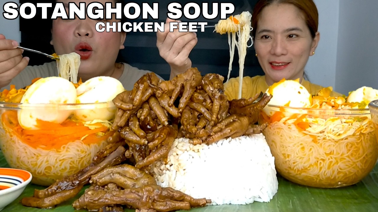 SOTANGHON SOUP AT CHICKEN FEET ADOBO | MUKBANG PHILIPPINES | FILIPINO FOOD |CHICKEN FEET MUKBANG