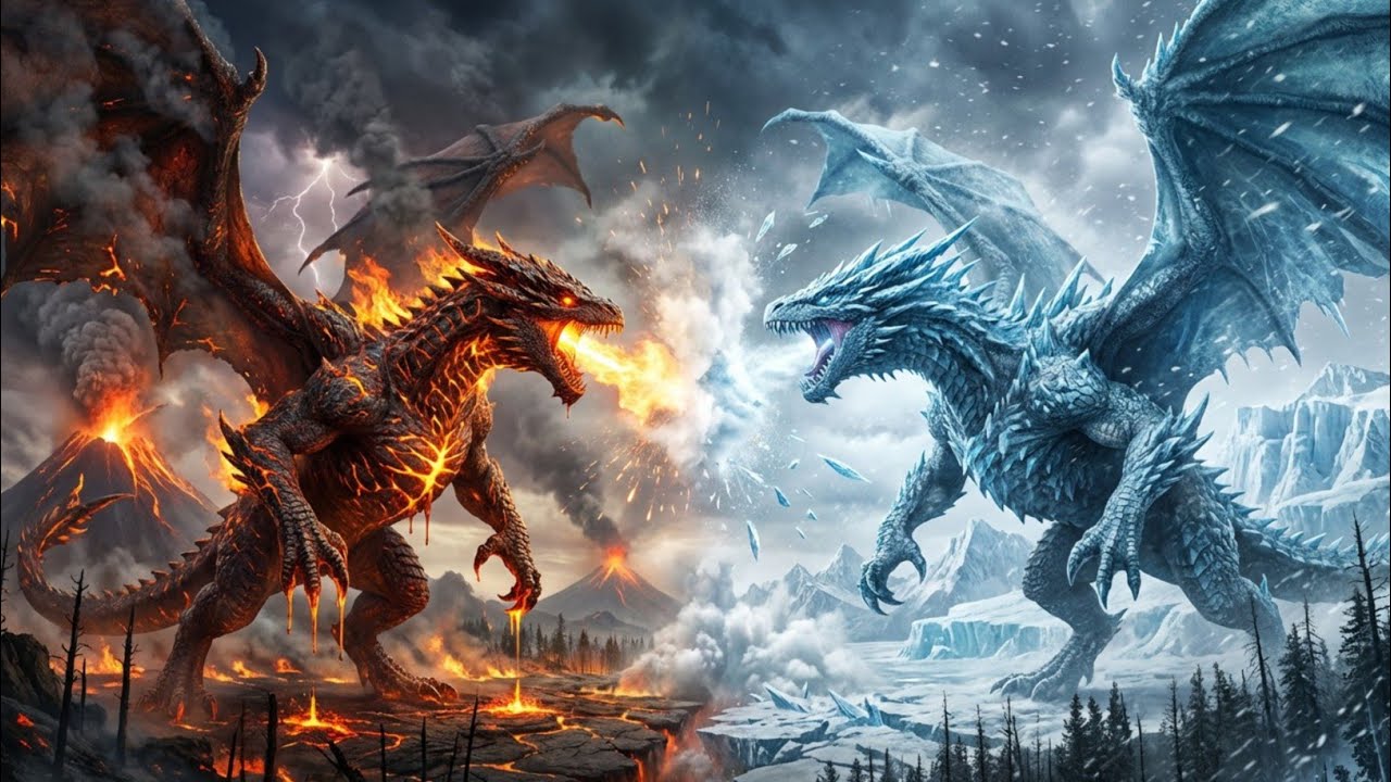 Fire Dragon vs Ice Dragon – The Deadliest Battle in Ancient History #dragonbattle