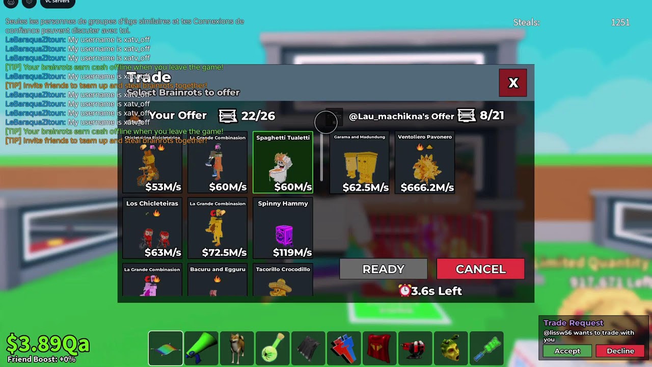 Live Trade steal a brainrot Sab
