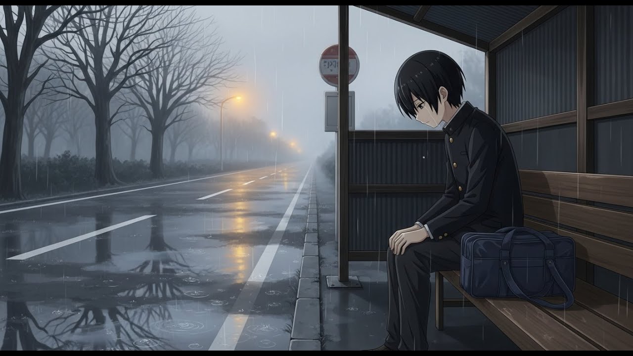 Waiting in the Rain... 🌙 Sad Anime Bus Stop Vibes | Emotional Lofi & Heavy Rain Sounds