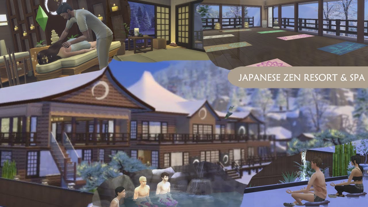 SIMS 4 Japanese Zen Hotel Resort & Spa | Snowy Escape Rental House Speed Build