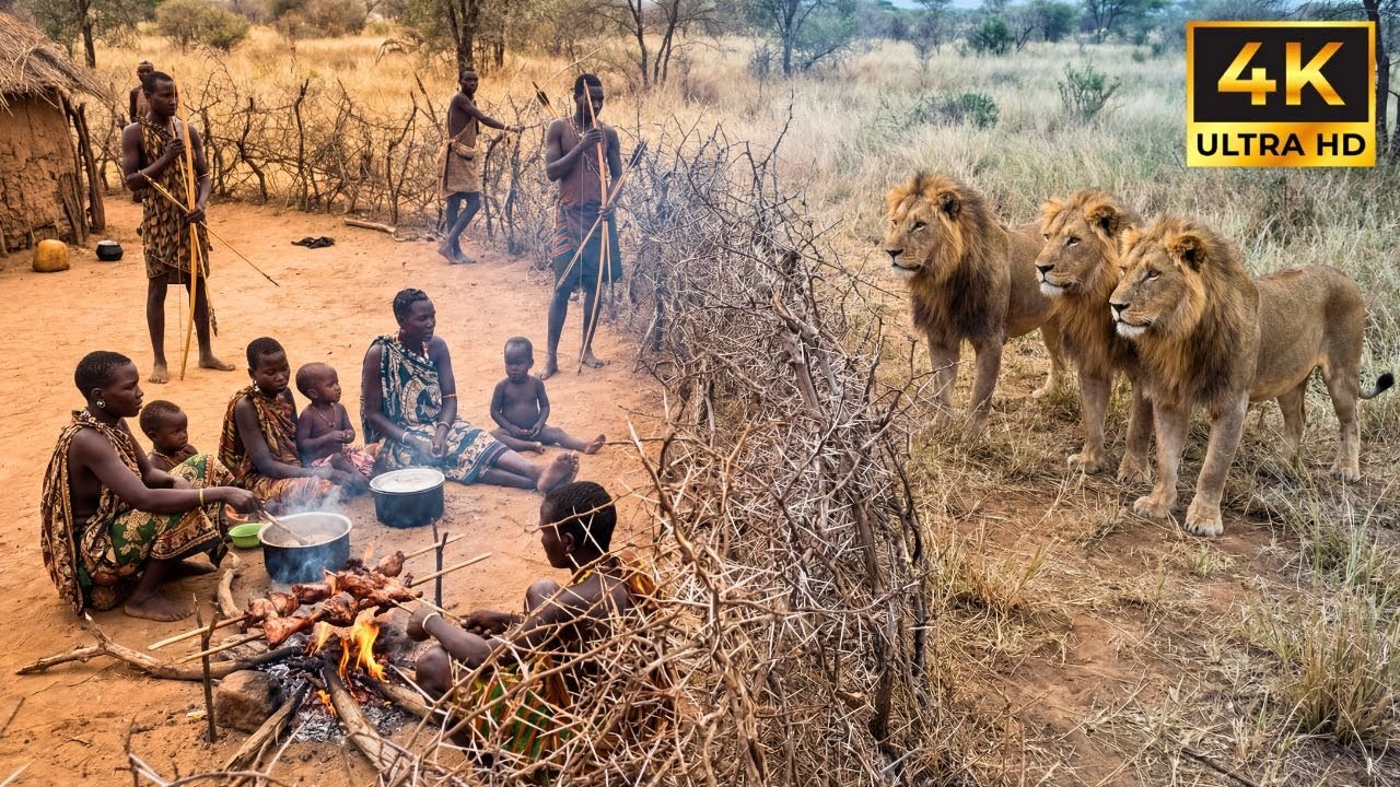 Podívejte se, jak Hadzabové chrání svou vesnici v divoké Africe, na území lvů a leopardů