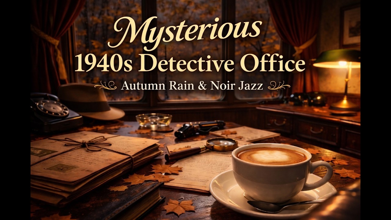 After Hours in a 1940s Jazz Detective Office 🕰 Relaxing Autumn Rain & Noir Jazz