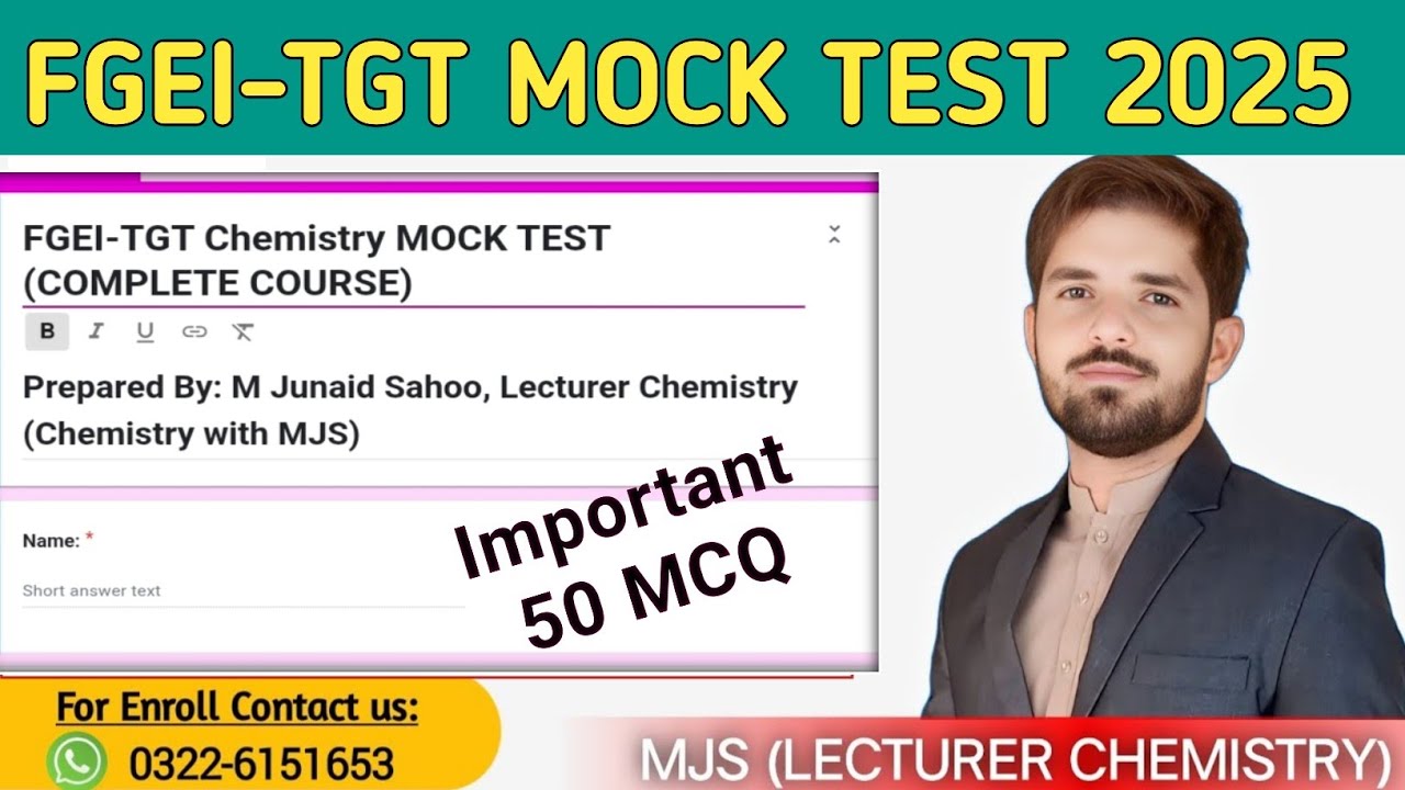 FGEI TGT Mock Test Discussion by MJS|50 Important MCQ/100 Marks|Chemistry|Professional & English MCQ