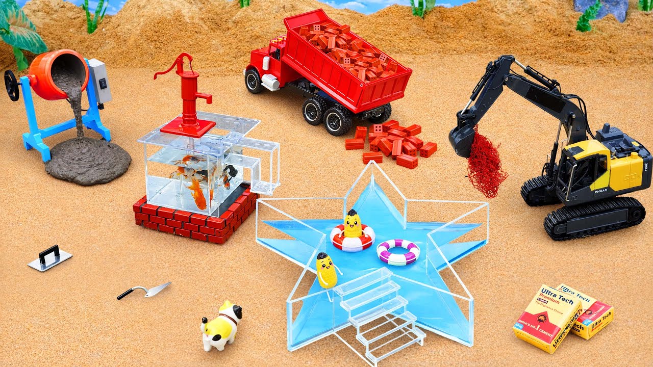 DIY Mini Tractor Builds a Star Pool & Fish Tank After Chaos | RC Construction Story ⭐🐟