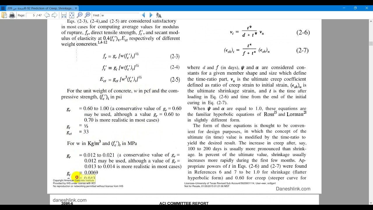 Time Dependent Material of concrete fc' and Ec