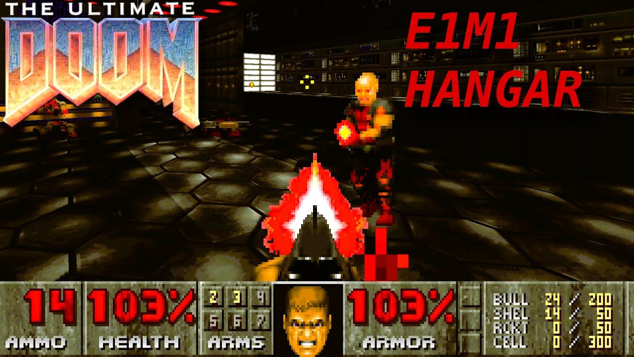 Ultimate Doom semi-blind walkthrough ultra violence Hangar