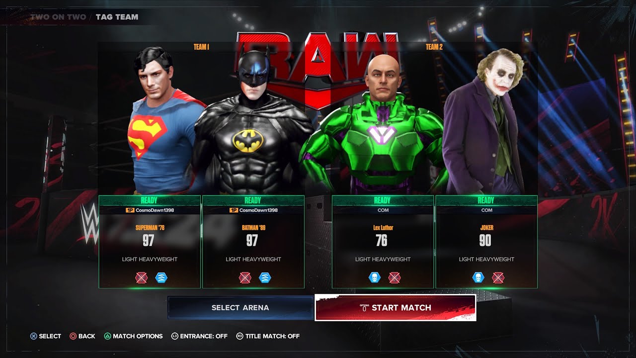 WWE 2K24 Superman and Batman vs Lex Luthor and Joker
