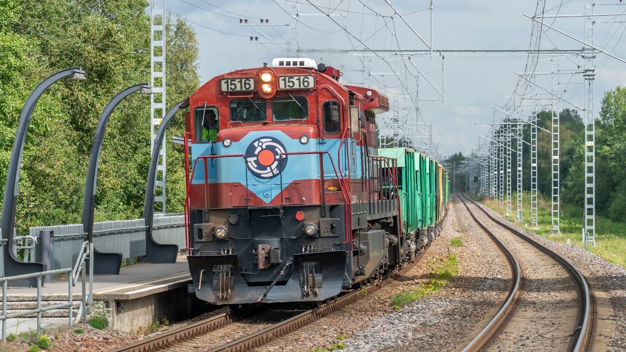 #4k  Американский тепловоз C36-7i 1516 с вертушкой /GE C36-7i 1516 with maintenance #train #estonia 