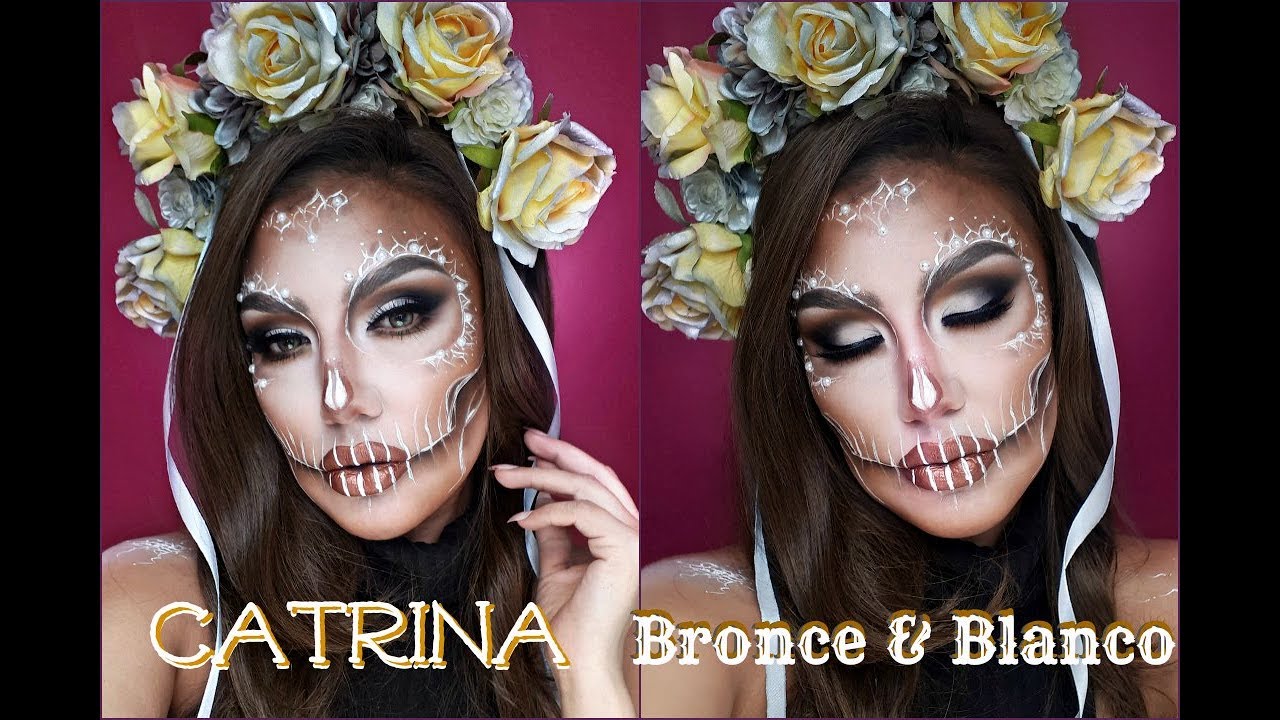 💀Catrina BRONCE y BLANCA / 🇲🇽 Sugar Skull in White & Bronze makeup tutorial | auroramakeup