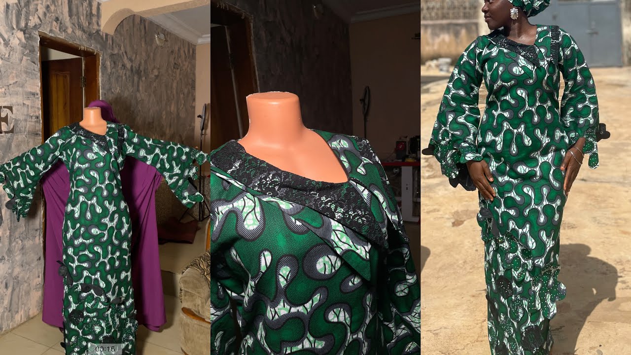 How to cut the collar and Sew a straight/kaftan gown