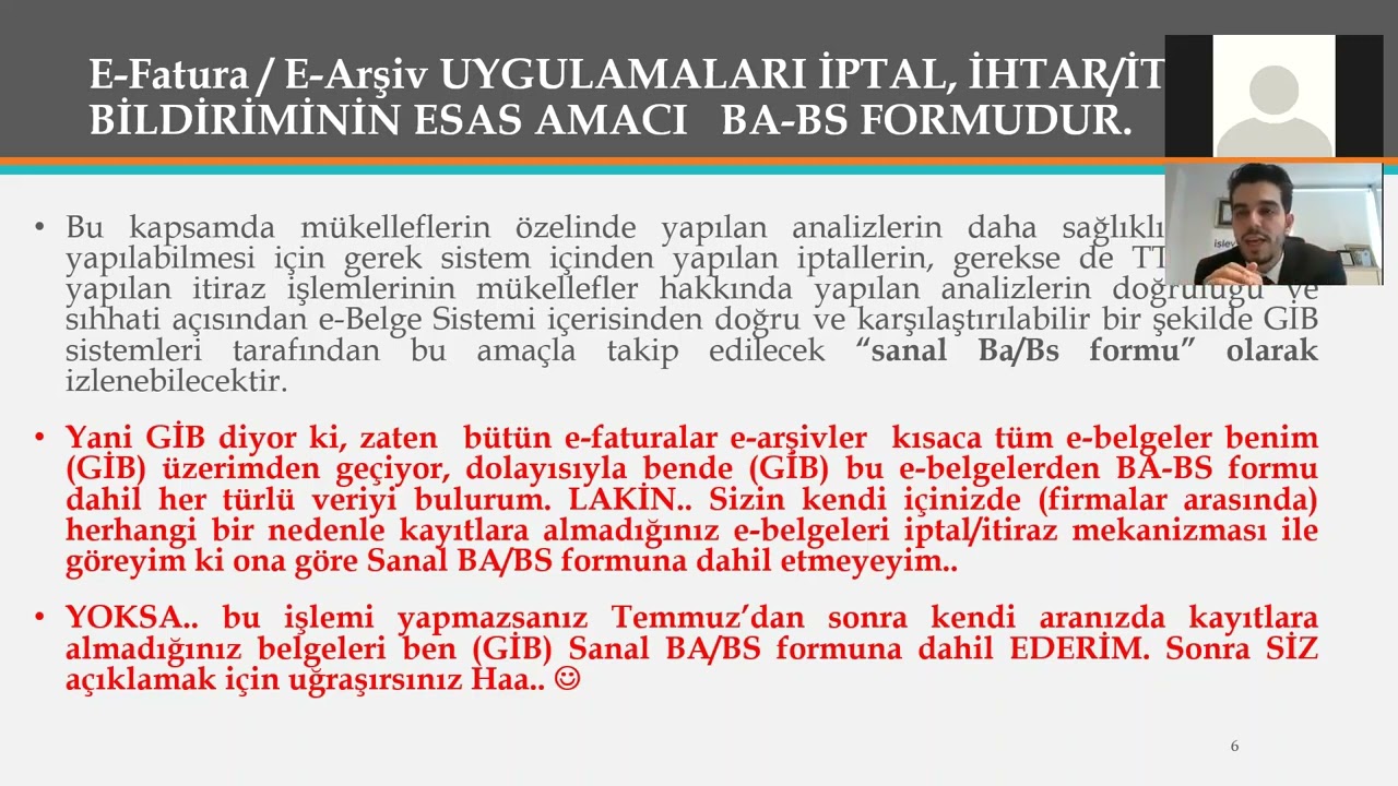 E Fatura İptal İhbar / İtiraz Taleplerinin GİB Sistemi BA BS Otomatik Oluşturma Semineri