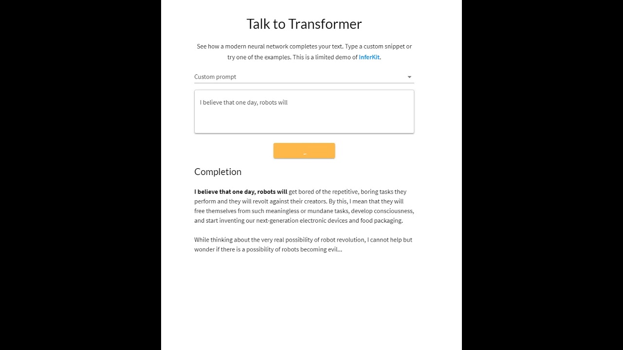 Talk to  Transformer Demo