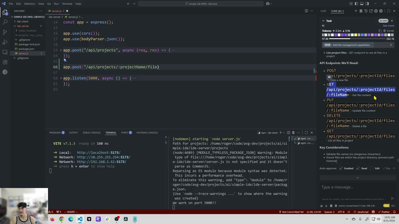 Create a Web-based C IDE with Cline and Qwen3 Coder 30B-A3B - Part 2