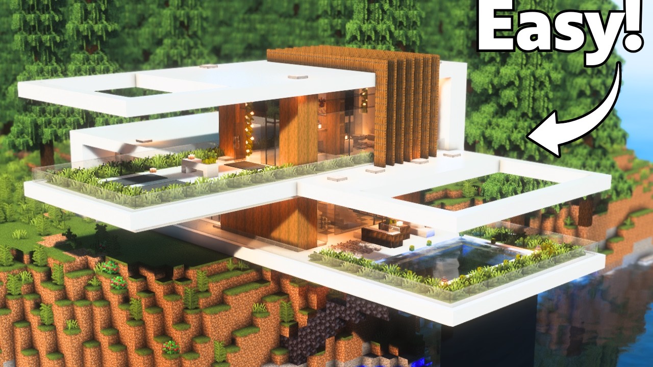 How to build a LARGE Modern Hillside Mansion in Minecraft! 🏡