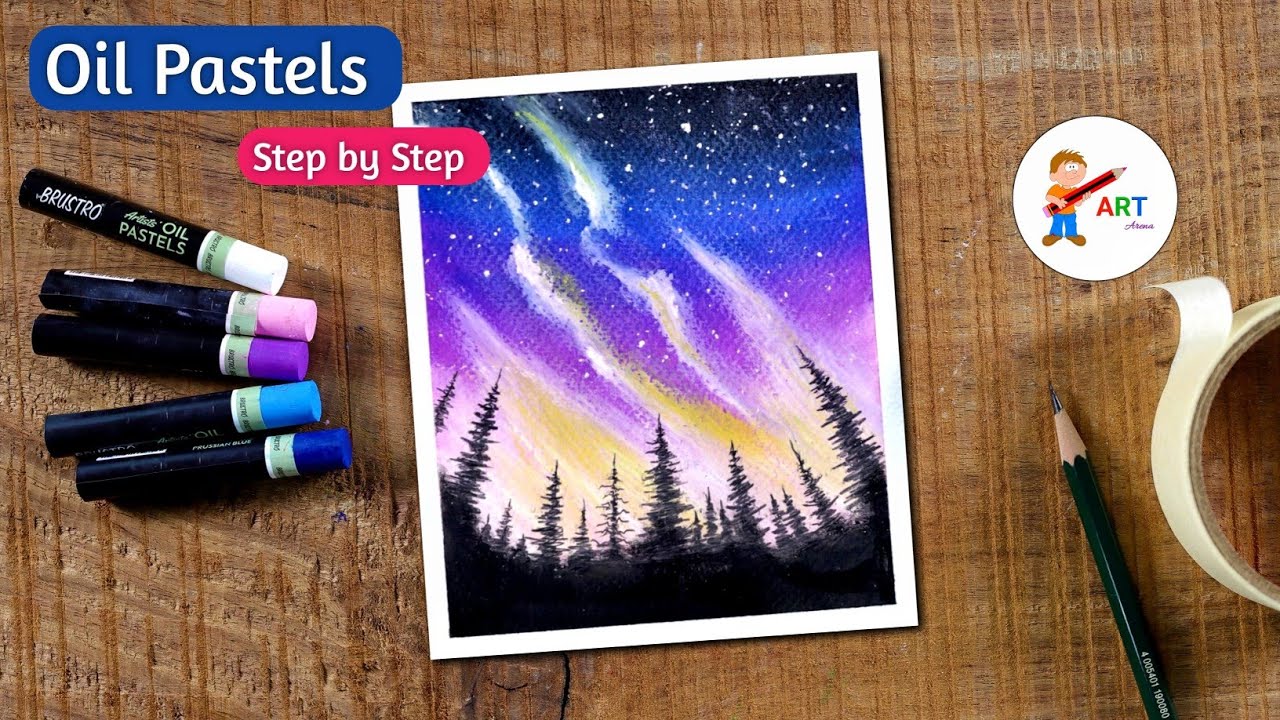 Easy Starry Night Scene / Drawing with Oil Pastels / Step by Step