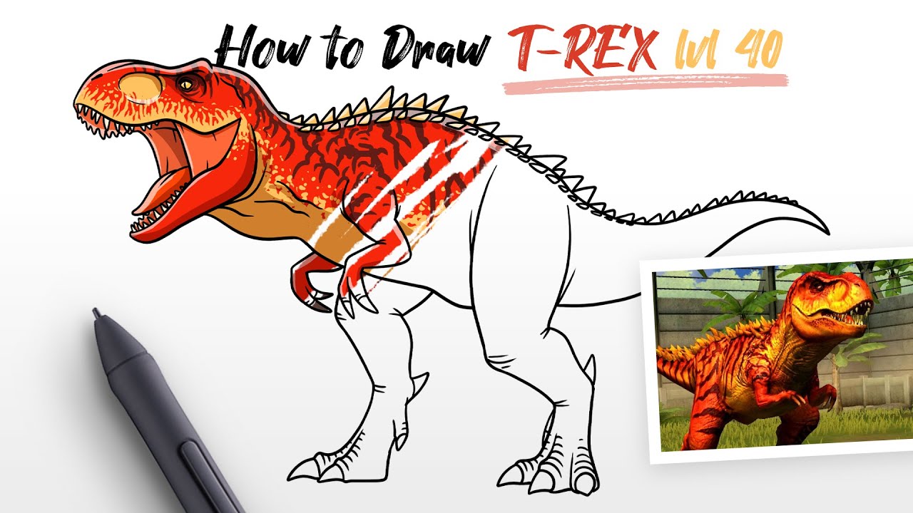 How to Draw Trex level 40 Tyrannosaurus rex dinosaur from Jurassic World The Game Easy Step By Step
