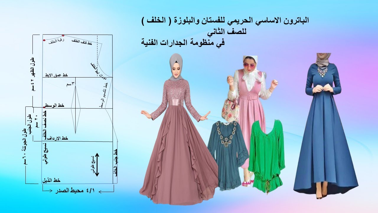 الباترون الأساسي الحريمي للفستان والبلوزه ( الخلف ) - الصف الثاني- جدارات