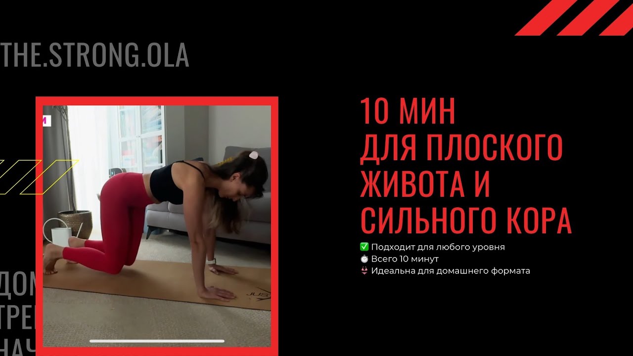 Плоский живот за 10 минут | несложная тренировка на пресс дома (без инвентаря)