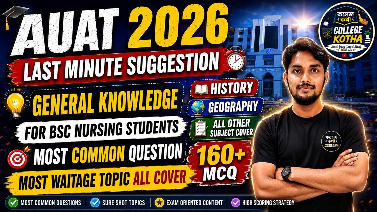 ALIAH UNIVERSITY AUAT 2026 | Last Minute GK Marathon | 160+ Most Expected MCQs | B.Sc Nursing
