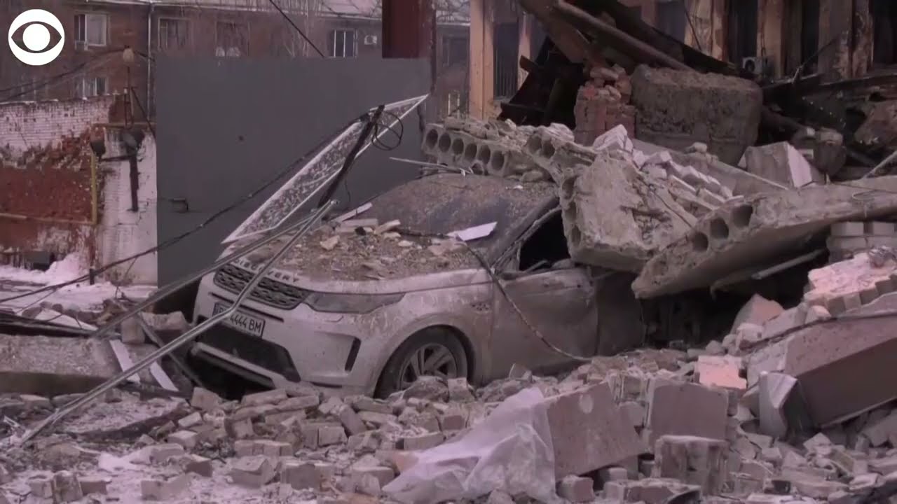 Buildings destroyed, streets filled with rubble in Kharkiv, Ukraine after Russian airstrikes