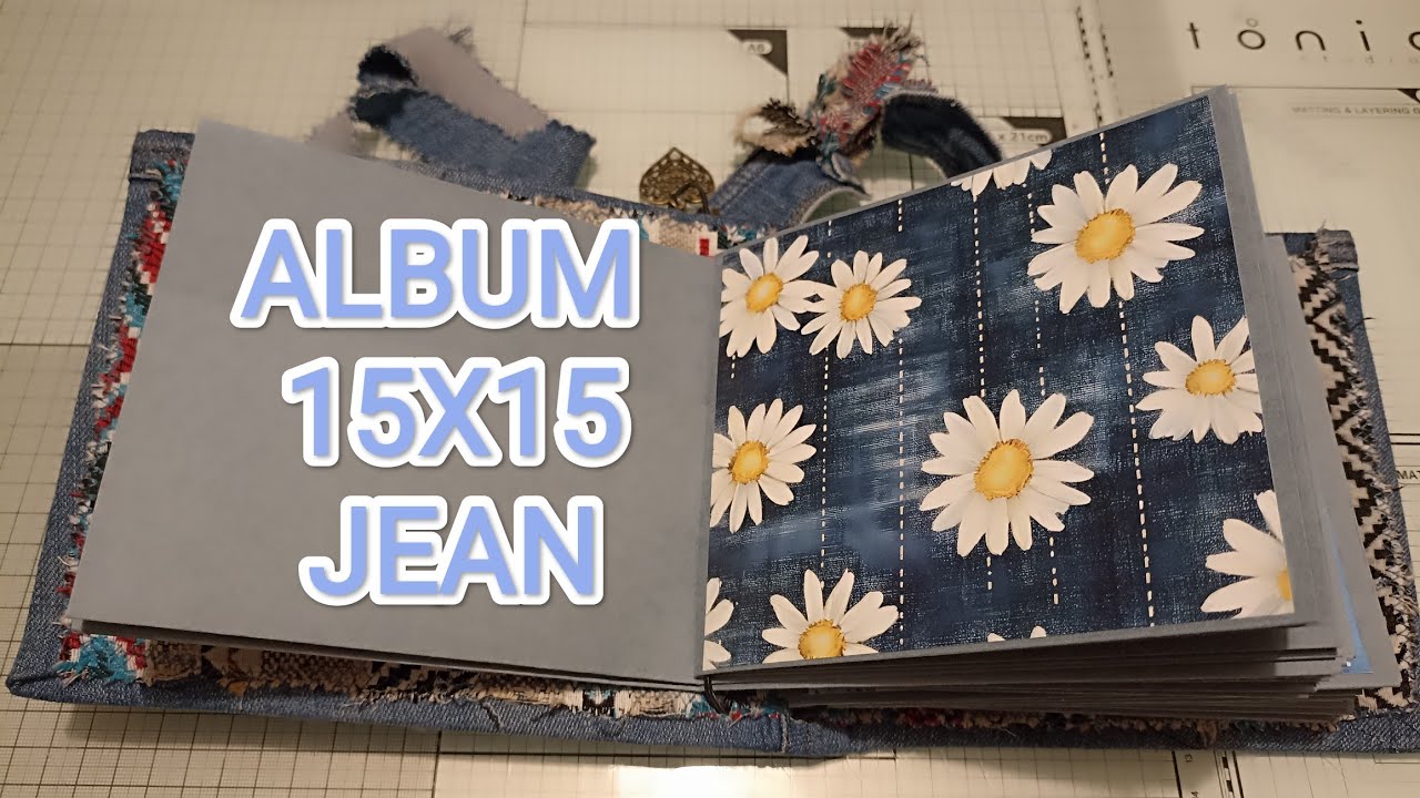 Tuto ALBUM PHOTO 15X15 structure JEAN 👖 RELIURE ÉLASTIQUE 