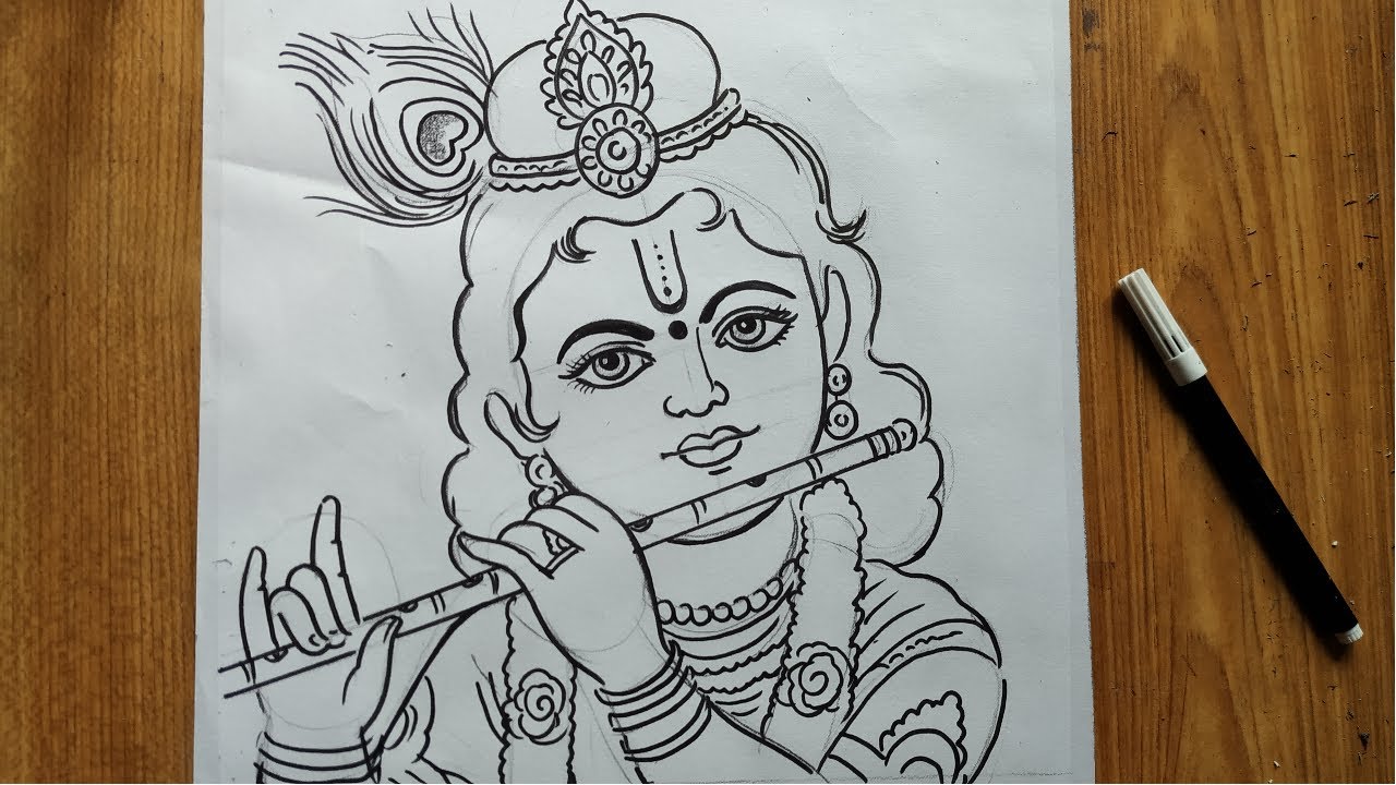 very easy line art bal krishna,krishna thakur drawing,how to draw bal gopal,how to draw lord krishna