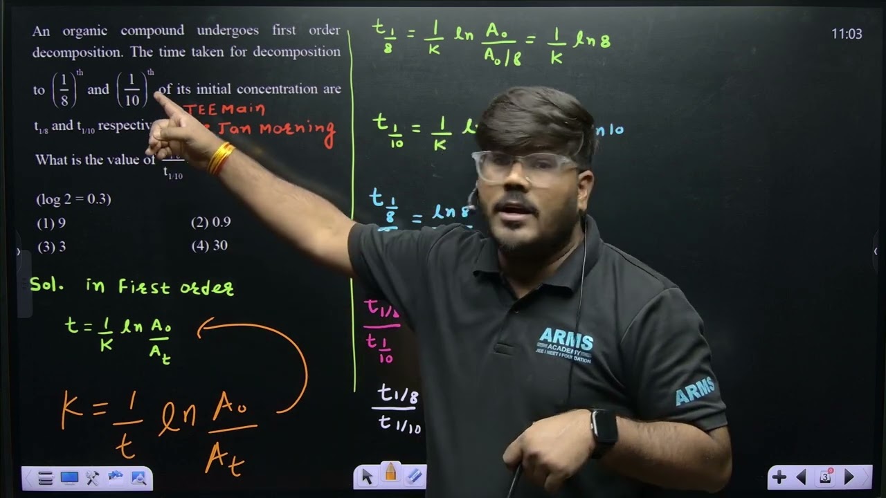 An organic compound undergoes first order decomposition. The time taken for decomposition to 18th