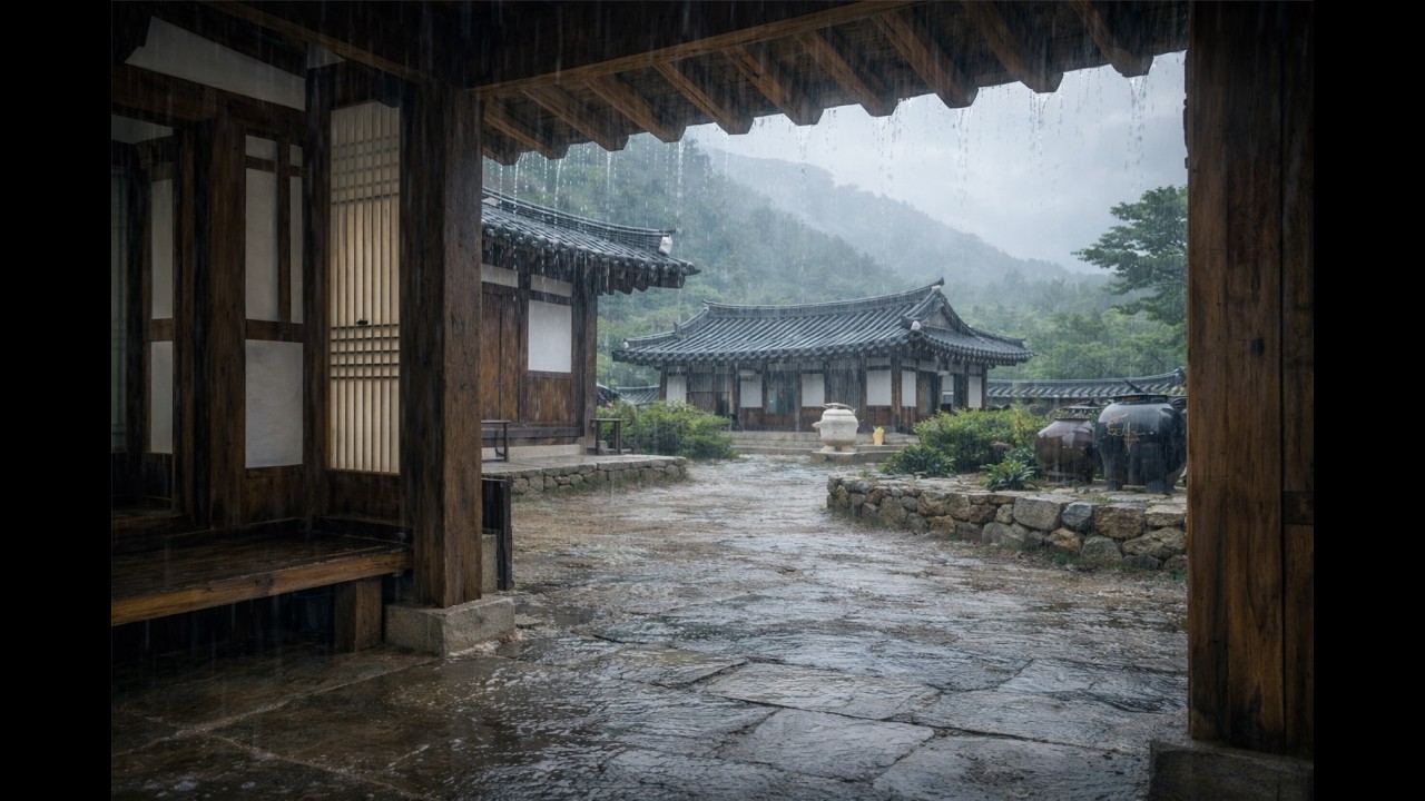 Fall Asleep Fast | Heavy Rain at Korean Hanok Courtyard | 5 Hours