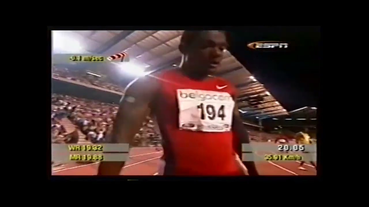 2003 Brussels 200m  -0.1w 20.04  Justin Gatlin  5.9.03