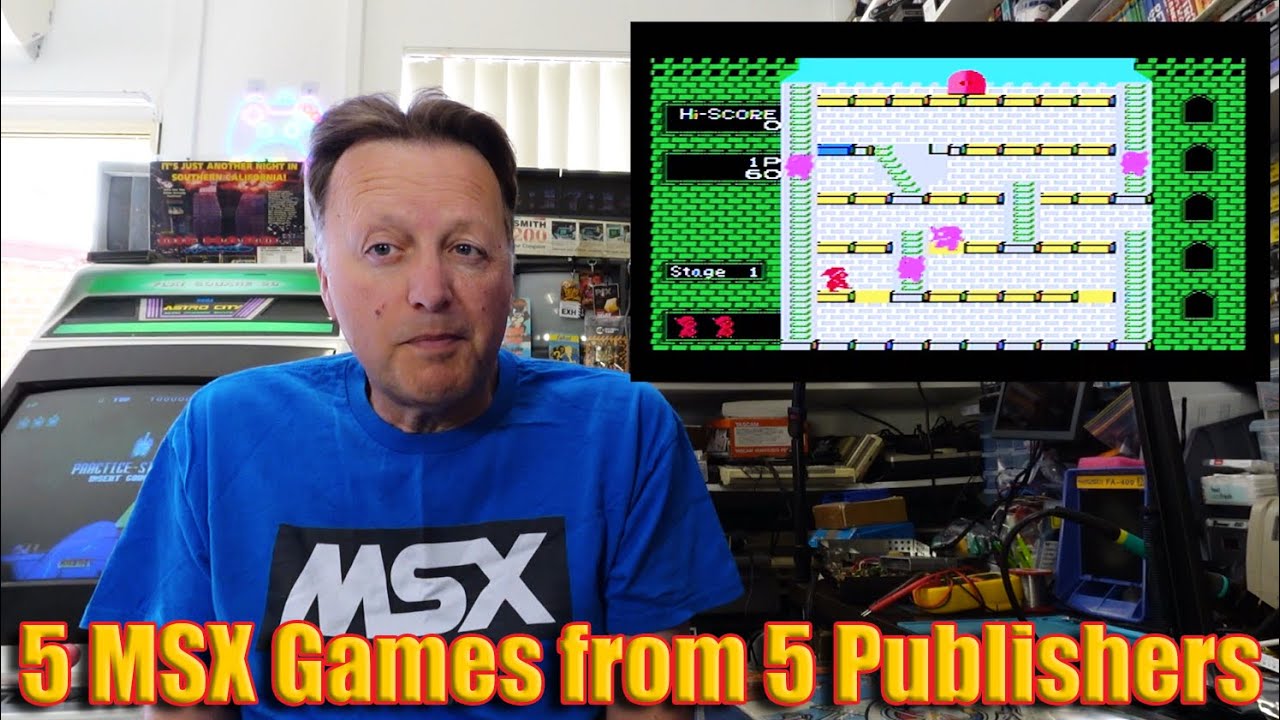 5 игр для MSX от 5 издателей (Mr Do vs Unicorns, Time Pilot, Front Line, Star Soldier, Starquake)