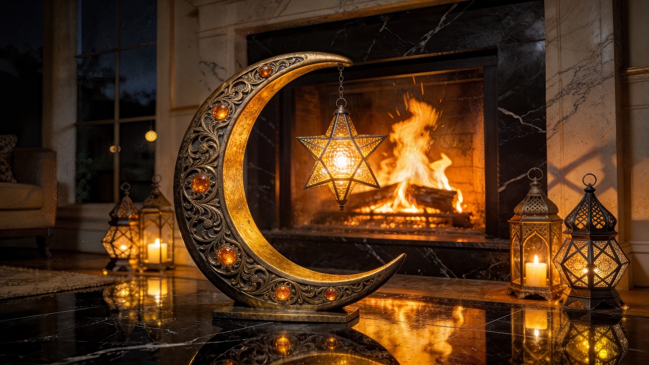🌙 Ramadan 2026 Cozy Fireplace Ambience  Warm Wood Fire & Islamic Lanterns أجواء رمضان 2026 الدافئة