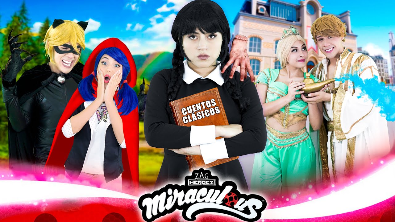 CUENTOS CLÁSICOS versión MERLINA 😱 | Escuela Miraculous Lady bug video completo