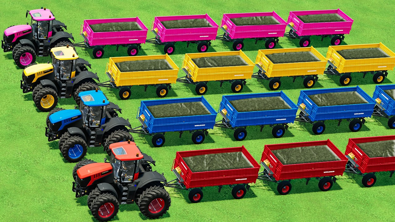 EXTREME TRACTOR OF COLORS! HARVEST & LOAD GRASS with BIG TRACTORS and ROAD TRAINS TO GARAGE!