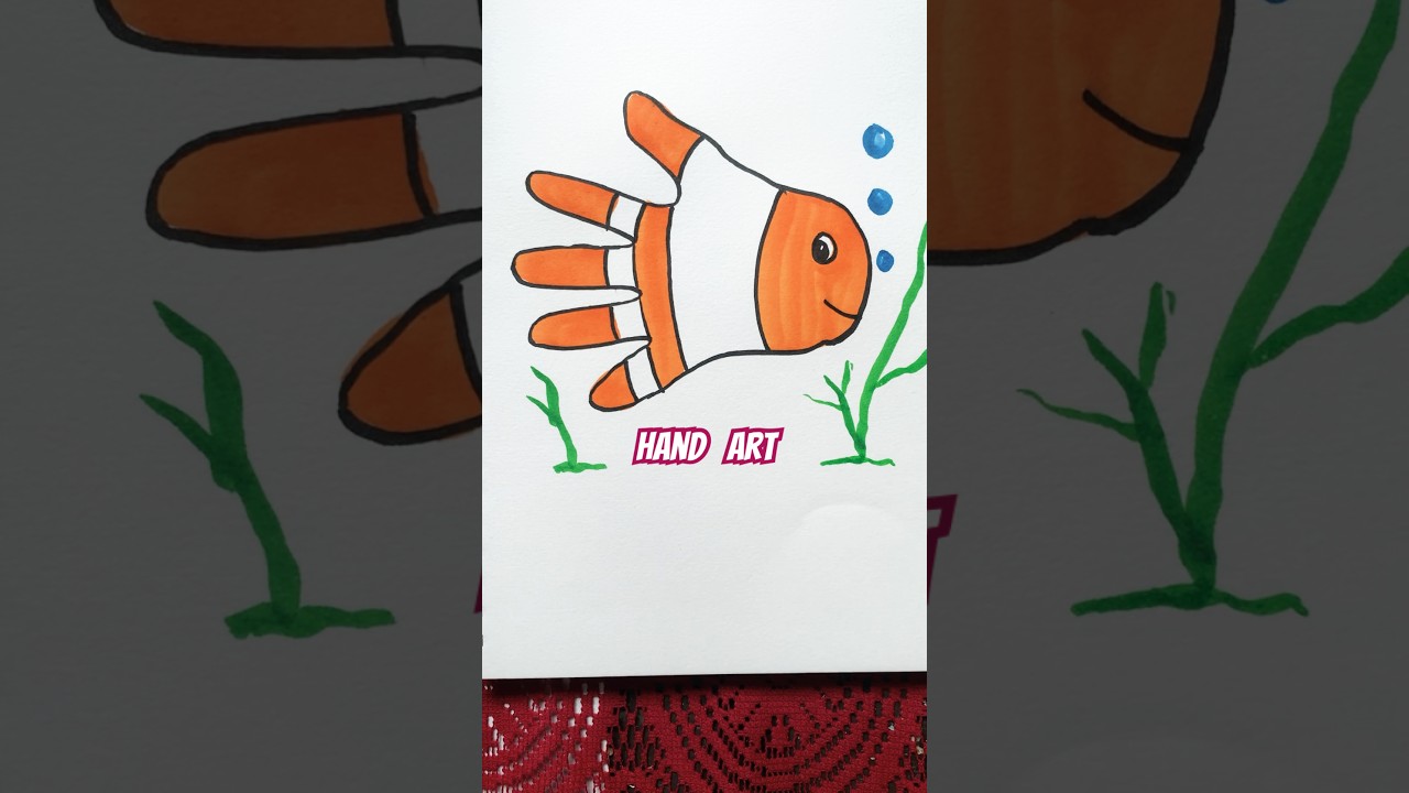 Fish Art With Hand 🐟 🤚 😳🌈 #shorts #handart #shortsvideo #anaya #kids #kidsdrawing