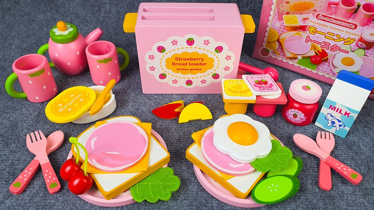 6 Minutes Satisfying with Unboxing Cute Pink Strawberry Kitchen Set | Mother Garden Wooden Toy ASMR